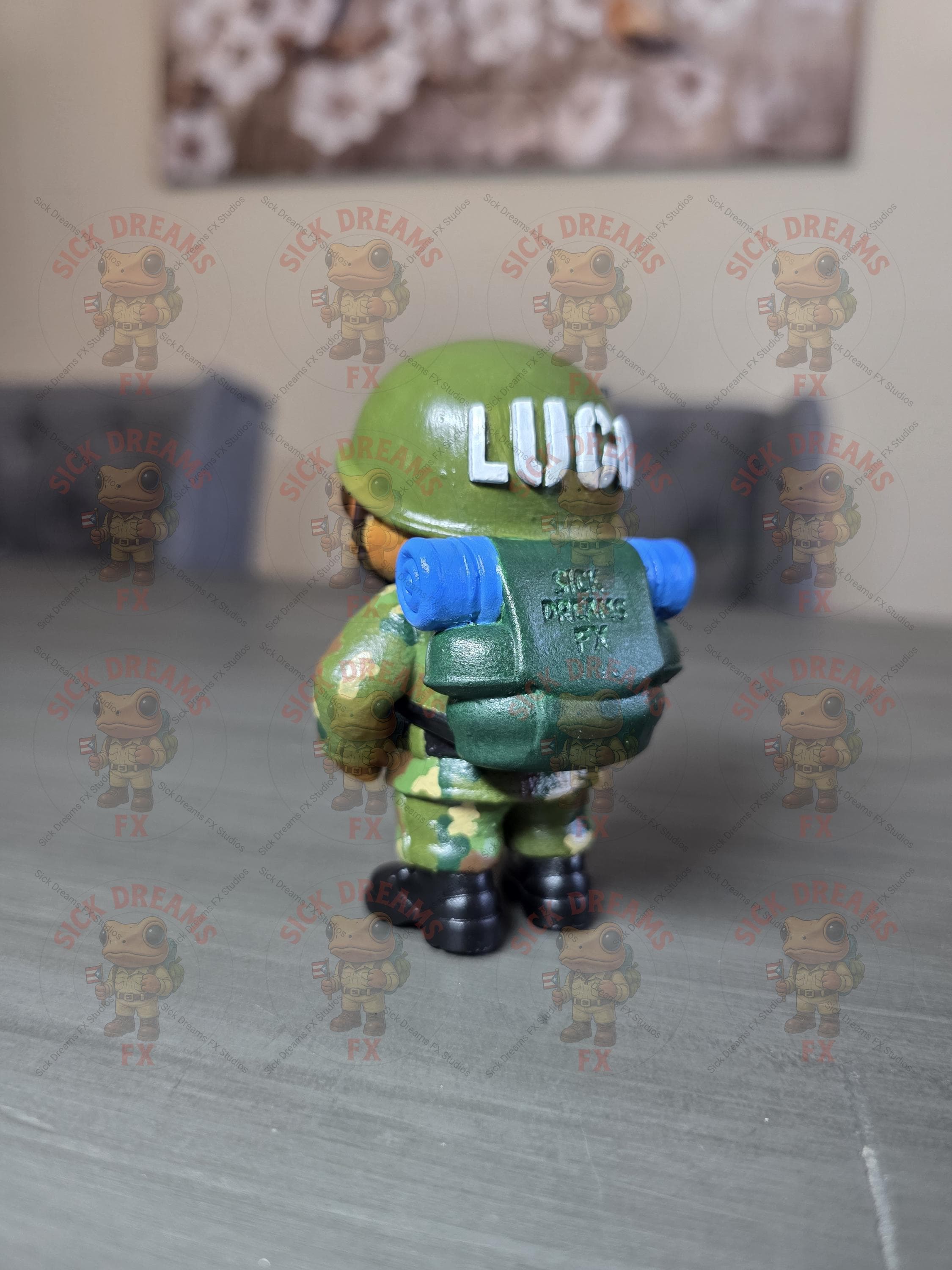 Puerto Rico Coquí Soldier Figurine 3.15" Inches | Hand Painted ABS Resin Collectible | Boricua Army Soldier Gift