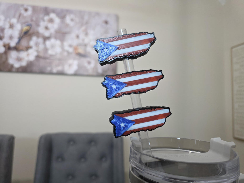Puerto Rico Island Flag Straw Charm | 3D Printed PLA Straw Topper | Boricua Pride Gift, Puerto Rican Tumbler Accessory for Tumbler Straws