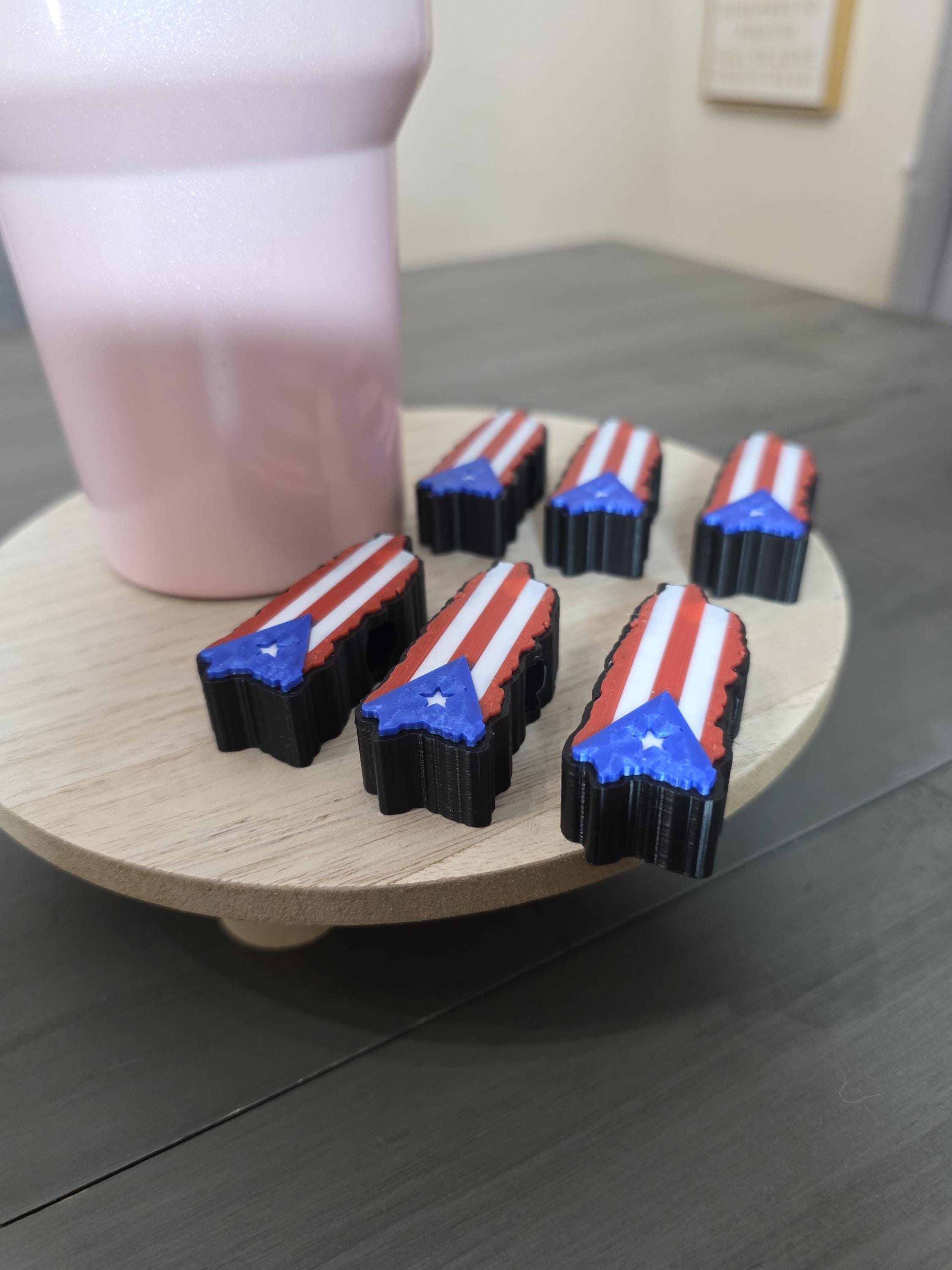 Puerto Rico Island Flag Straw Charm | 3D Printed PLA Straw Topper | Boricua Pride Gift, Puerto Rican Tumbler Accessory for Tumbler Straws