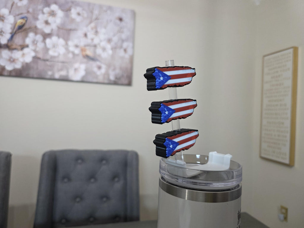 Puerto Rico Island Flag Straw Charm | 3D Printed PLA Straw Topper | Boricua Pride Gift, Puerto Rican Tumbler Accessory for Tumbler Straws