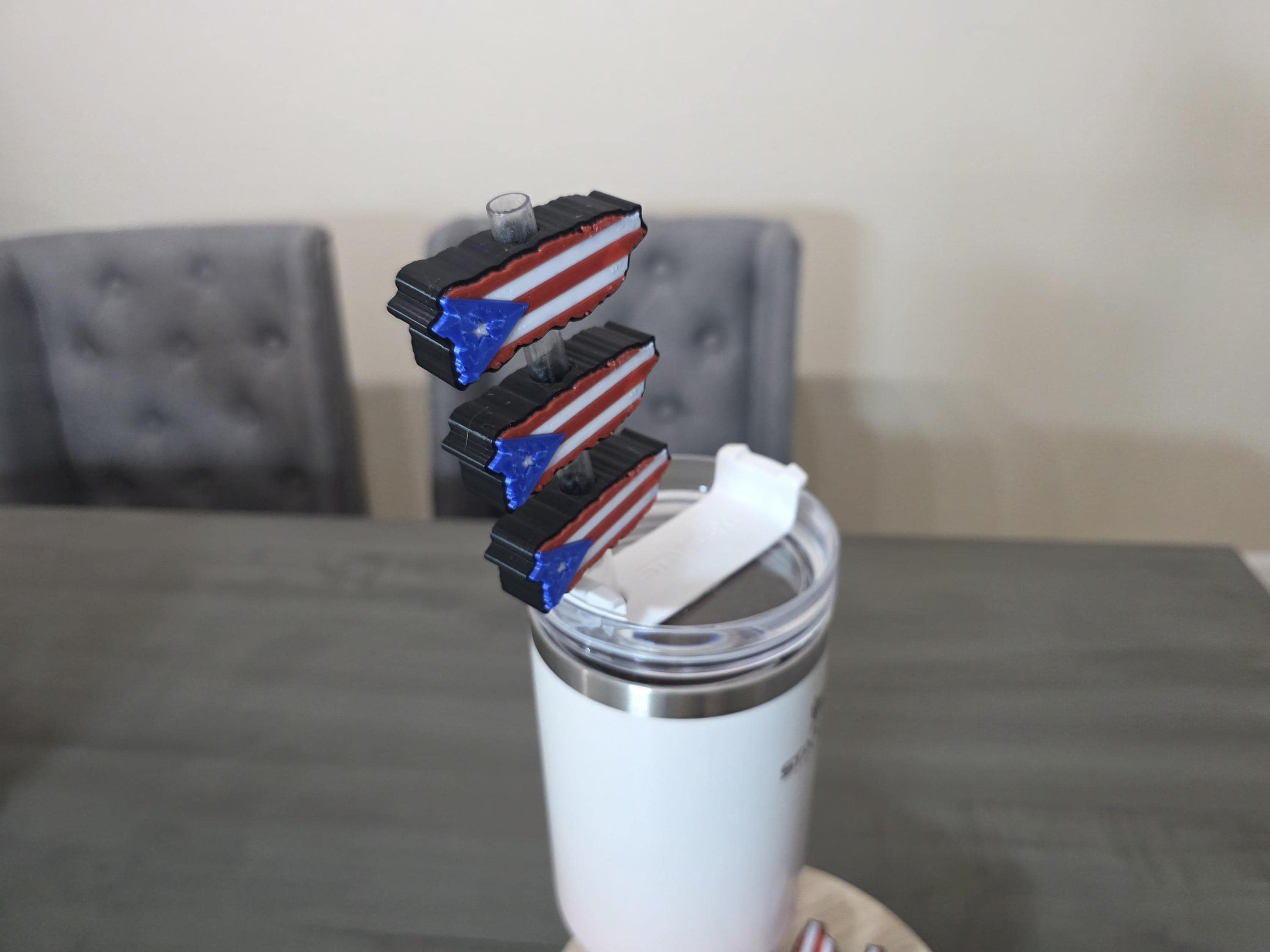 Puerto Rico Island Flag Straw Charm | 3D Printed PLA Straw Topper | Boricua Pride Gift, Puerto Rican Tumbler Accessory for Tumbler Straws