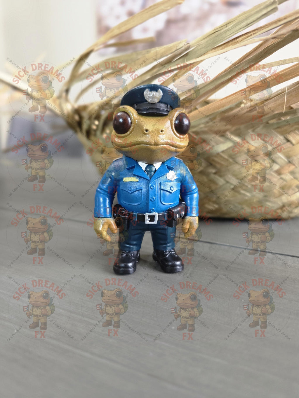 Puerto Rican Coquí Policía Police Officer Figurine | 3D Printed ABS Resin Collectible | 3” Tall | Hand-Painted Boricua Tribute PR