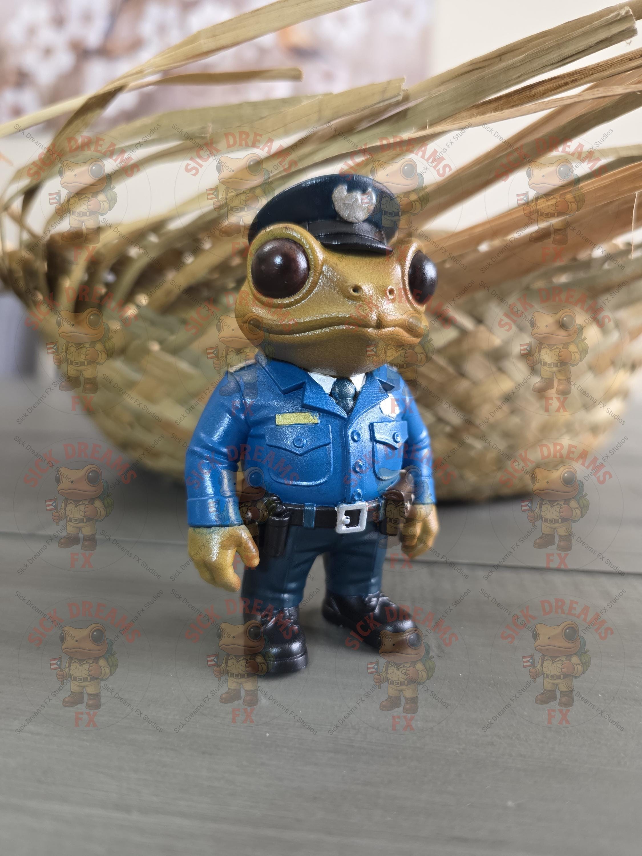 Puerto Rican Coquí Policía Police Officer Figurine | 3D Printed ABS Resin Collectible | 3” Tall | Hand-Painted Boricua Tribute PR