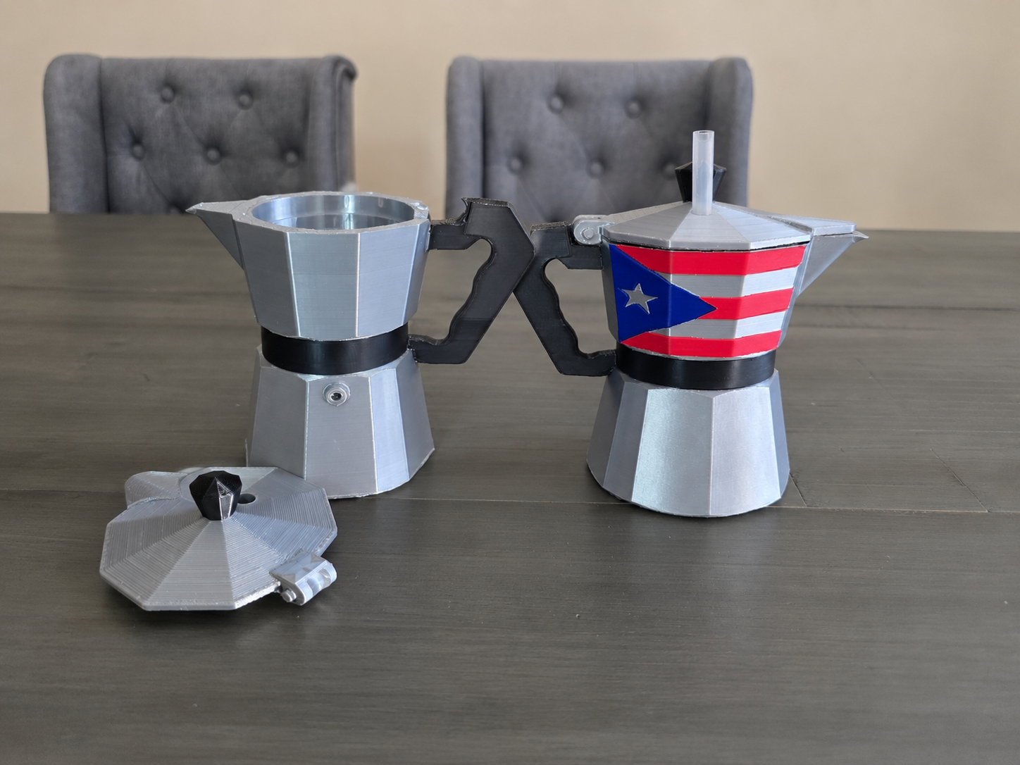 Puerto Rico Greca Can Holder Or Moka Pot Can Holder | 3D Printed Silk PLA | Boricua Coffee Pot Drink Holder | Puerto Rico Flag Decor