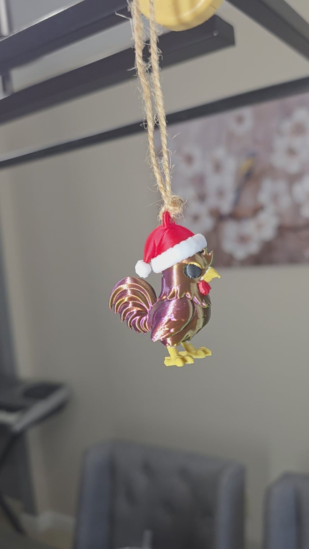 Puerto Rico Gallito with Santa Hat 3D Ornament